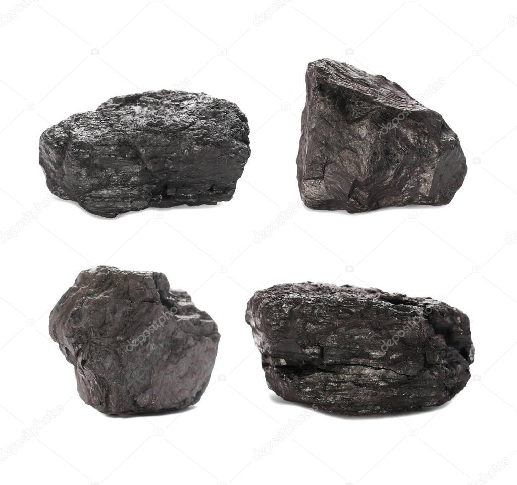 collection black coal isolated on white background