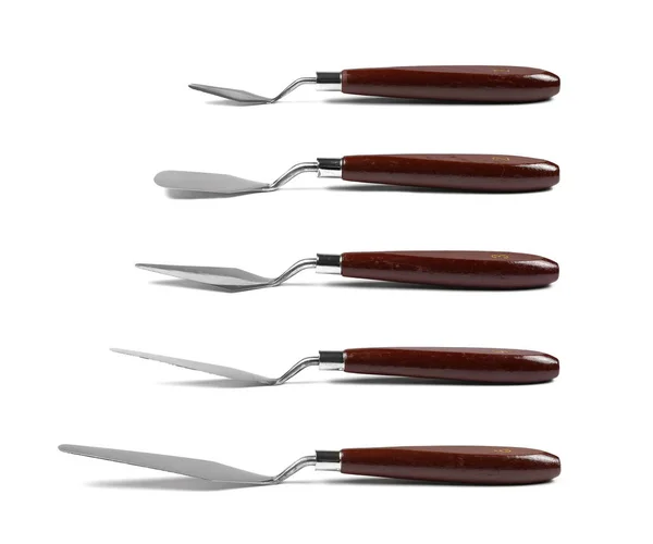 Set strumenti di pittura, coltelli metallici isolati su bianco — Foto Stock