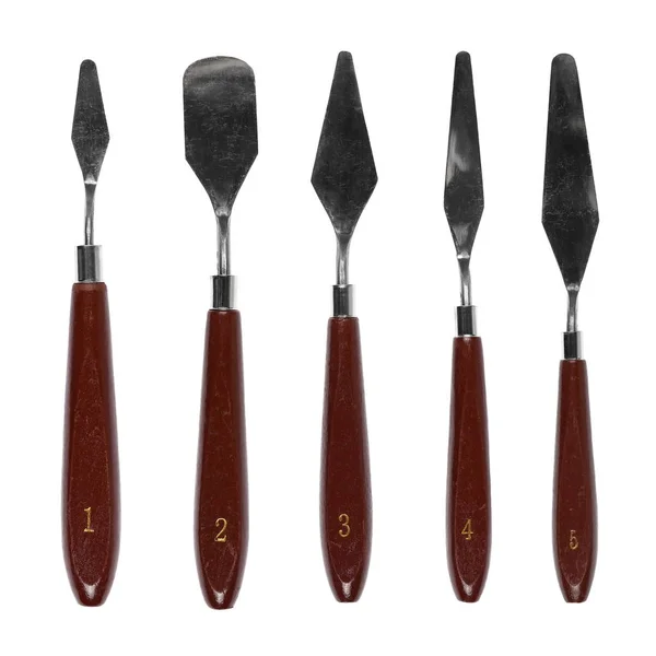Set painting tools metal spatula and brush isolated on white — Stock Photo, Image
