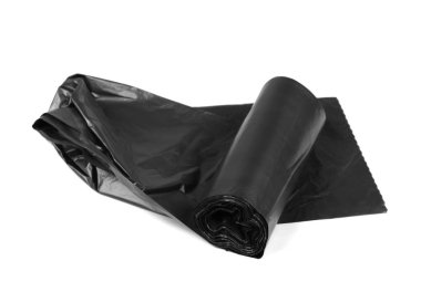 plastik çöp torbaları üzerinde beyaz izole yeni rulo
