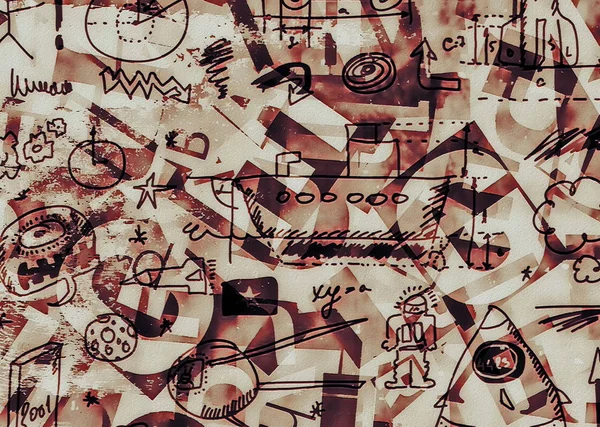 Collage grunge di lettere con sfondo scuola doodle — Foto Stock