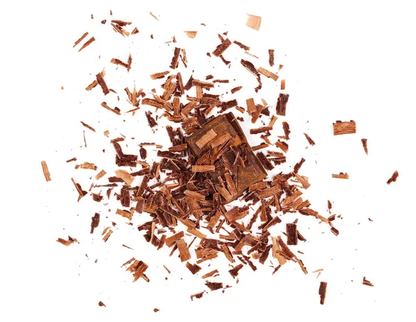 Barras de chocolate con cacao en polvo aislado sobre fondo blanco — Foto de Stock