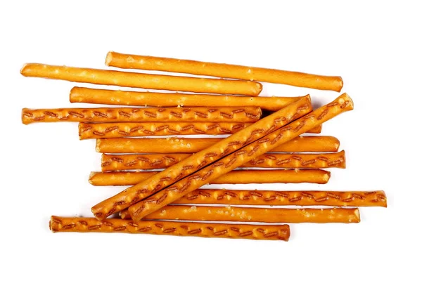 Palitos de pretzel de galleta salada aislados sobre fondo blanco — Foto de Stock