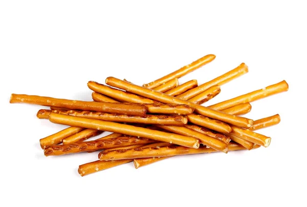 Salato cracker pretzel bastoni isolati su sfondo bianco — Foto Stock