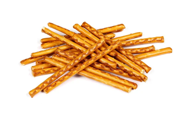 Zoute kraker pretzel sticks geïsoleerd op witte achtergrond — Stockfoto