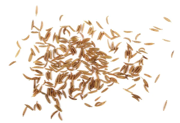 Pilha de sementes de cominho isoladas em fundo branco — Fotografia de Stock