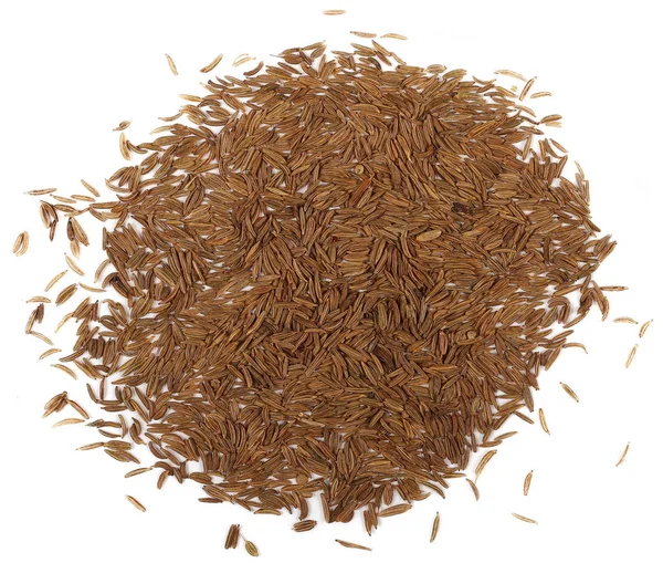 Pilha de sementes de cominho isoladas em fundo branco — Fotografia de Stock