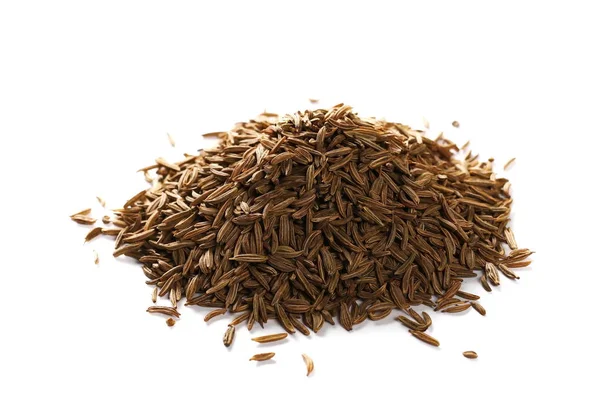 Pile de graines de cumin isolées sur fond blanc — Photo