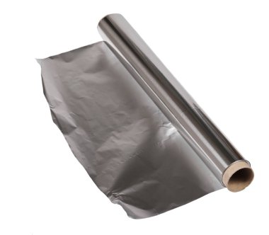 Alüminyum folyo üzerinde izole beyaz arka plan kırpma yolu ile rulo