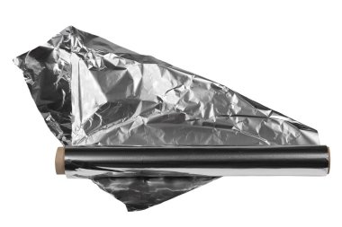 Alüminyum folyo üzerinde izole beyaz arka plan kırpma yolu ile rulo