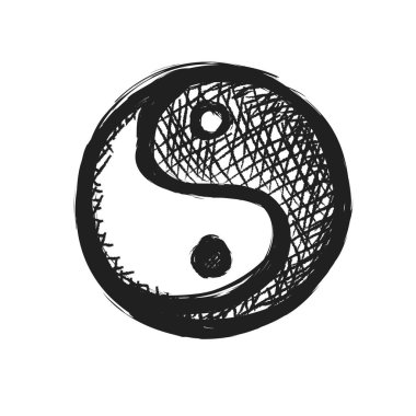 Grunge Yin yang sembolü - siyah simgesi 