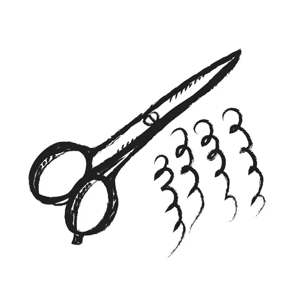 Doodle scissors and curly hair  icon — Stock Photo, Image