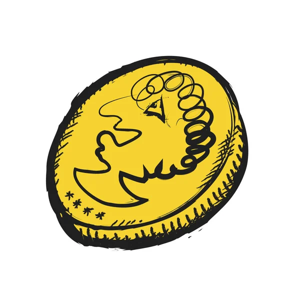 Doodle guld mynt, ikon — Stockfoto