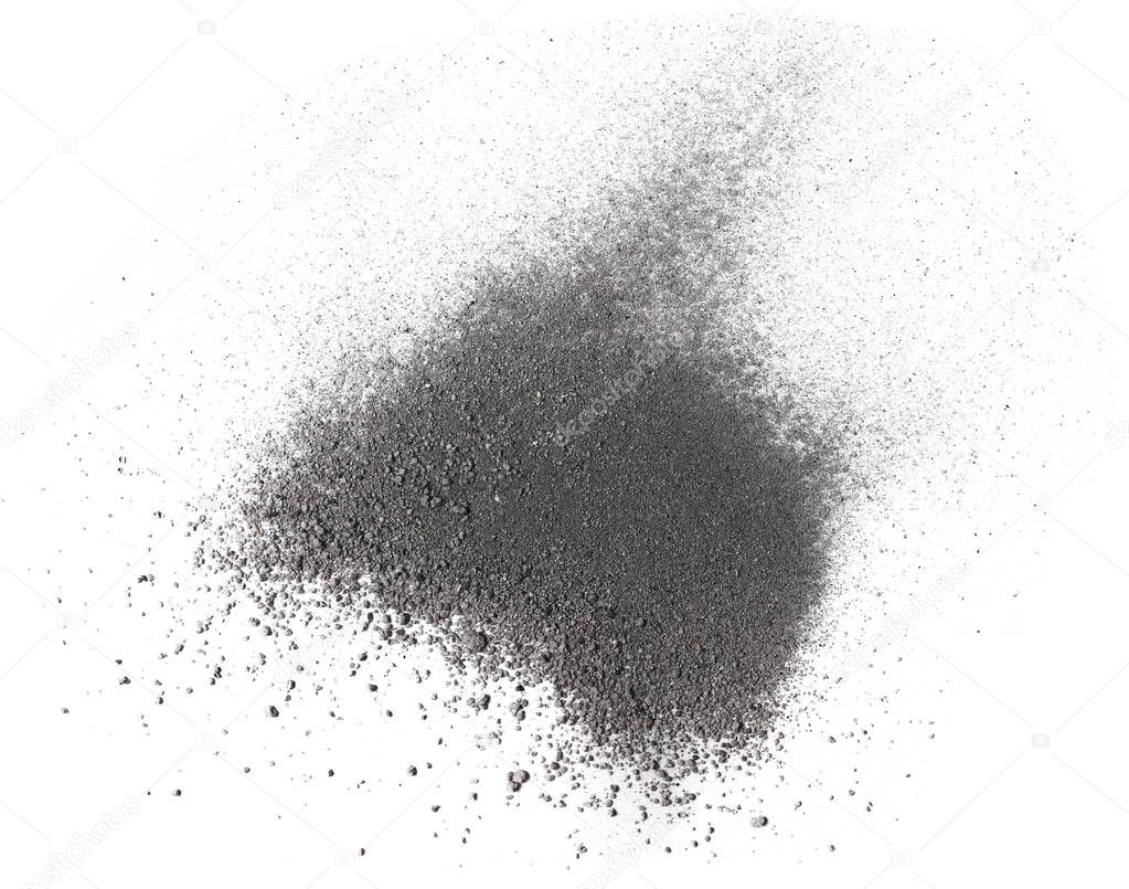 Pile gunpowder, black powder isolated on white background