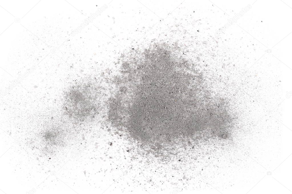 Pile gunpowder, black powder isolated on white background
