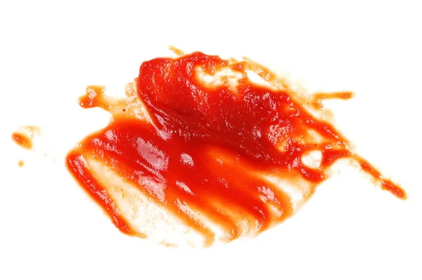 Roter Ketchup spritzt isoliert auf weißem Hintergrund, Tomatenpüree — Stockfoto