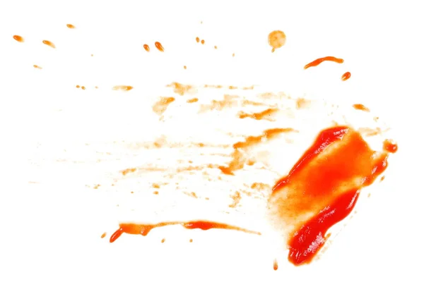Piros ketchup fröccsenése elszigetelt fehér background, paradicsom püré textúra — Stock Fotó