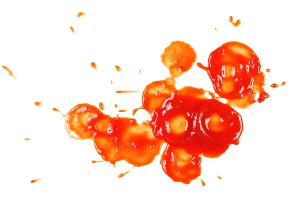 Roter Ketchup spritzt isoliert auf weißem Hintergrund, Tomatenpüree — Stockfoto