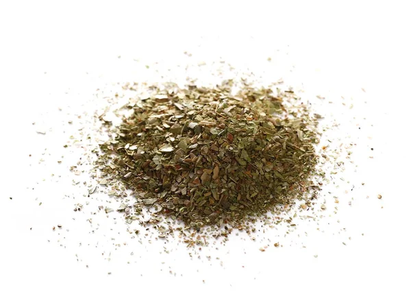 Pile of dried oregano leaves isolated on white background — Stock Photo, Image