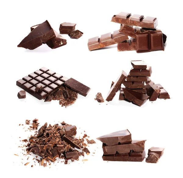 Set chocolate chopped isolated on white — Stock Photo, Image
