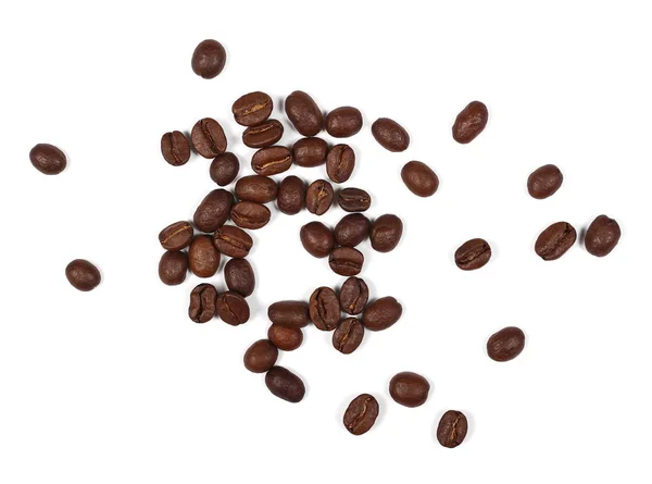 Stapel koffiebonen geïsoleerd op een witte achtergrond en textuur, bovenaanzicht — Stockfoto