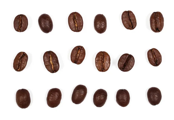コーヒー豆の白い背景、テクスチャ、平面図上で分離を設定します。 — ストック写真