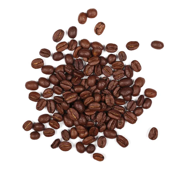 Pile coffee beans isolated on white background and texture, top view — Stock Photo, Image