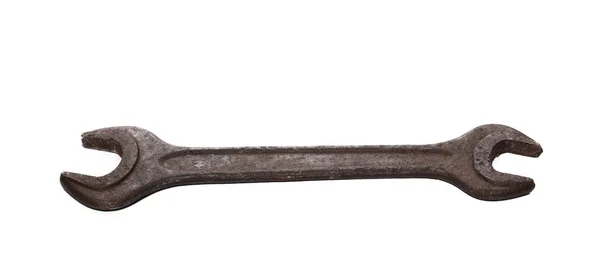 Eski paslı İngiliz anahtarı üzerinde beyaz izole — Stok fotoğraf