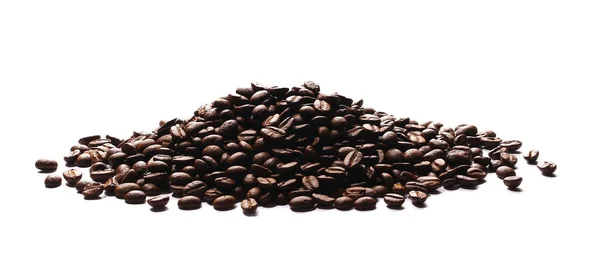 Pila de granos de café aislados sobre fondo blanco y textura — Foto de Stock