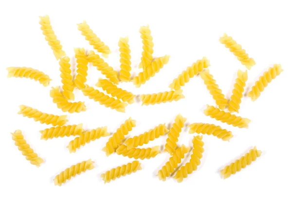 Italiaanse spiraal vormige bovenaanzicht, pasta, macaroni, geïsoleerde op witte achtergrond — Stockfoto