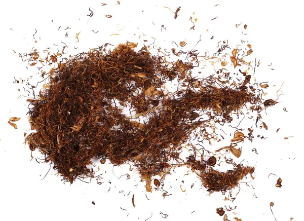 Mucchio di tabacco isolato su sfondo bianco, vista dall'alto — Foto Stock