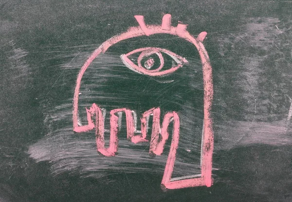 Rode monster hoofd op schoolbord, blackboard textuur — Stockfoto