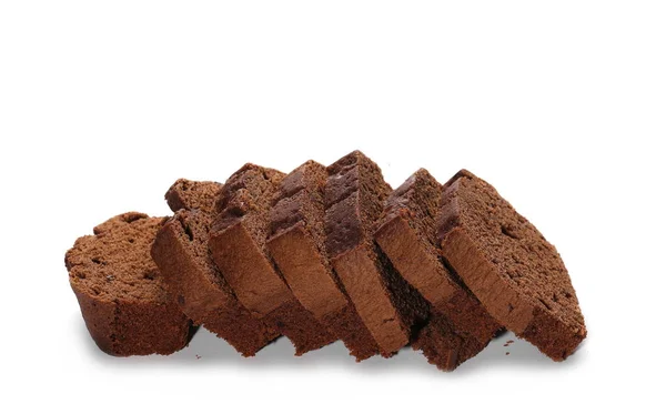 Pão de chocolate, bolo com flocos isolados sobre fundo branco — Fotografia de Stock