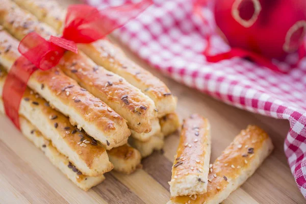 Bread Salty Sticks with sesame and flax seeds prepared for New Y — Stock Photo, Image