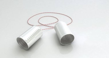 Kırmızı ve beyaz iple teneke kutu telefon