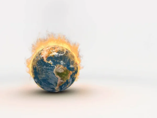 Planetjorden i brand över vit bakgrund — Stockfoto