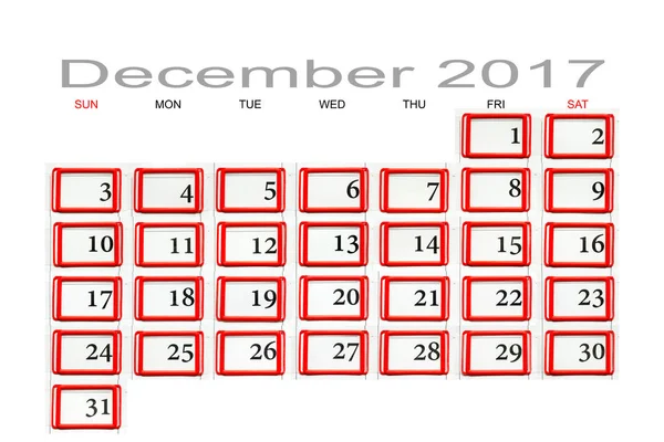Calendario per dicembre 2017 — Foto Stock