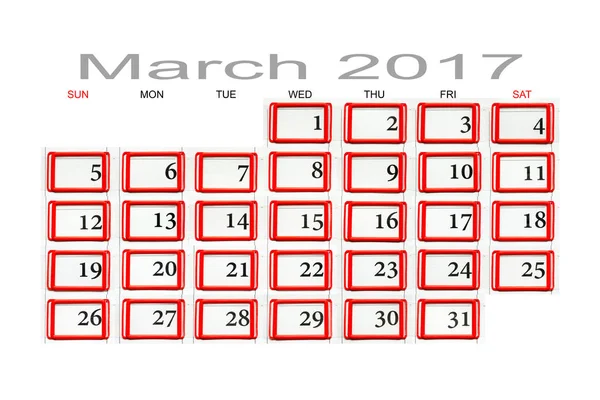 Календарь на март 2017 — стоковое фото