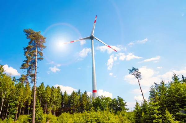 Mulino a vento con alberi — Foto Stock