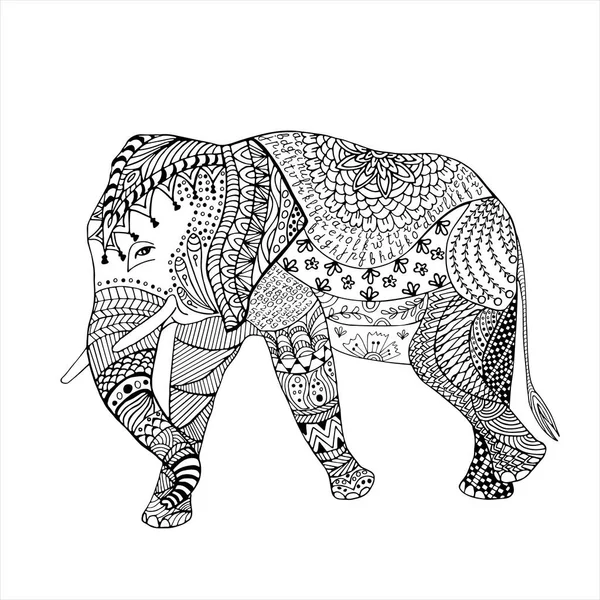 Elefante Desenhado à mão ilustração vetorial esboçada. Gráfico doodle com padrão ornamentado — Vetor de Stock