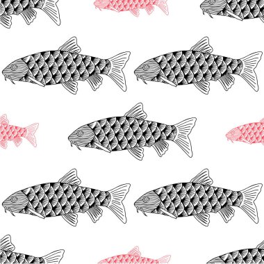 Balık el taslağı vektör çizim çekilmiş. Doodle grafiği