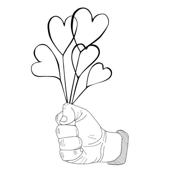 Raccroché d'abord avec bouquet de cœurs croquis dessiné à la main . — Image vectorielle