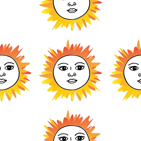 Tarot sol patrón dibujado a mano. Naranja rojo sobre blanco — Vector de stock