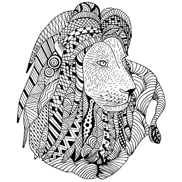 Le lion est dessiné à la main. Doodle. Objet isolé sur blanc — Image vectorielle