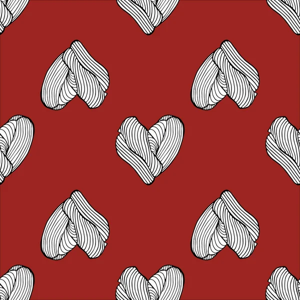 Mano del corazón dibujada en patrón rojo. Ilustración vectorial . — Vector de stock