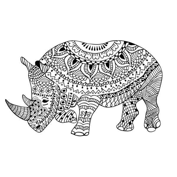 Stilize, gergedan doodle el çekilmiş, beyaz üzerine siyah