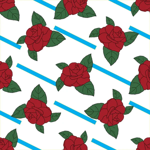 Rose patrón dibujado a mano en tiras azules — Archivo Imágenes Vectoriales