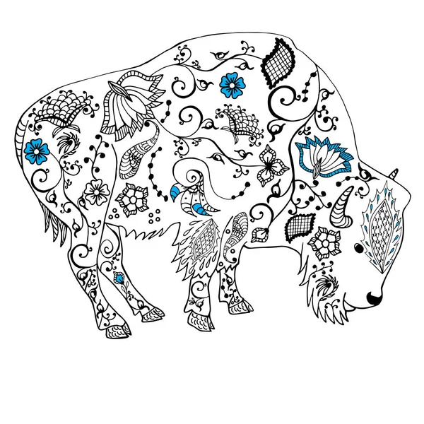 Bison dessiné à la main. Doodle. Objet isolé sur blanc . — Image vectorielle