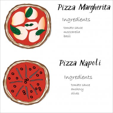 Pizza el malzemeler doodle graghic ile çekilmiş ayarla