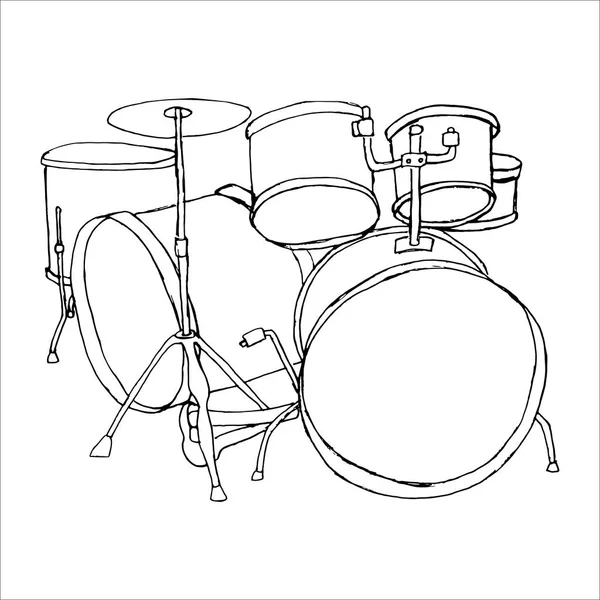 Tambours croquis dessiné à la main sur fond blanc — Image vectorielle